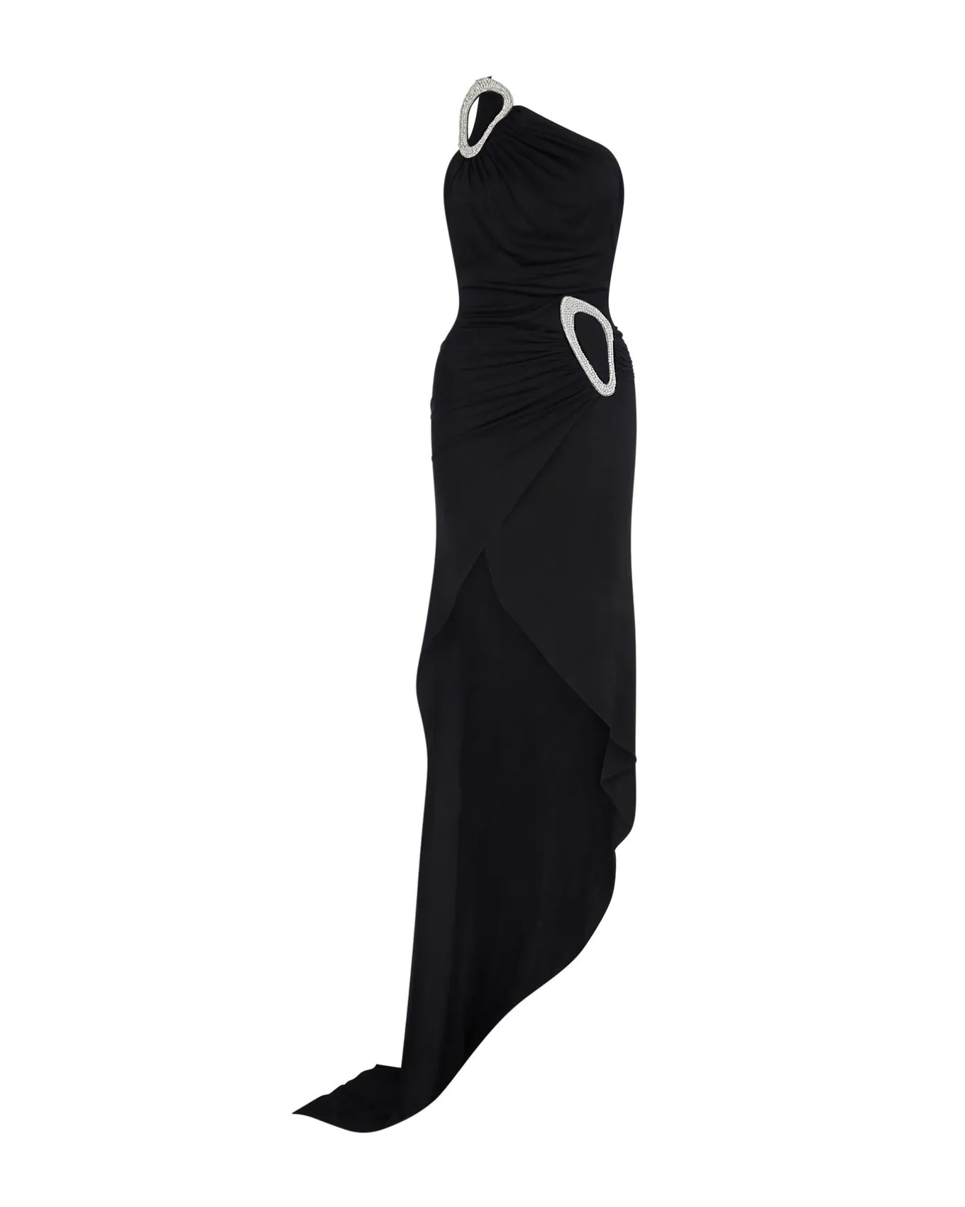 CRYSTAL BUCKLE DETAIL ONE SHOULDER DRESS