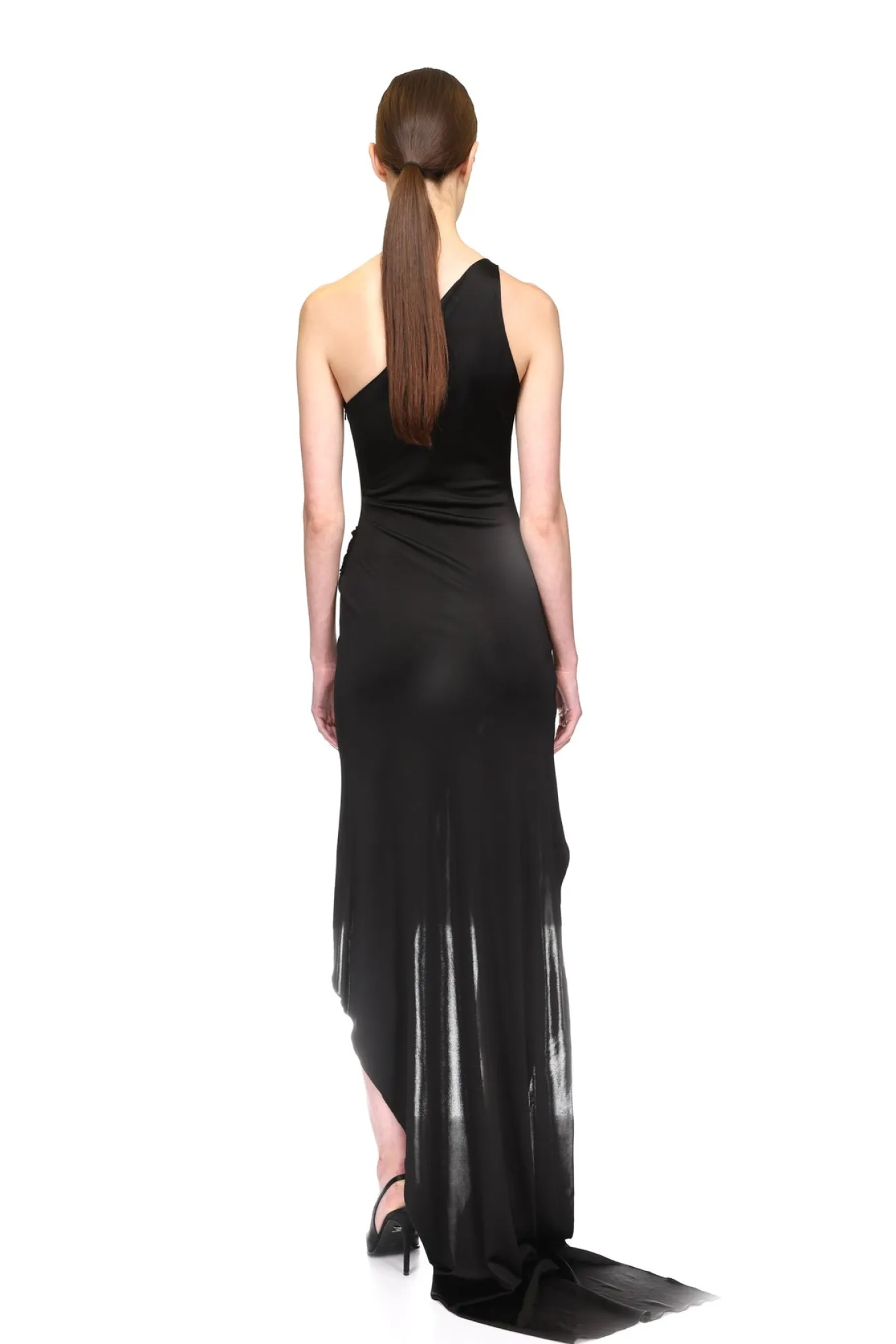 CRYSTAL BUCKLE DETAIL ONE SHOULDER DRESS