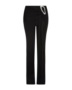 CRYSTAL BUCKLE EMBR & DRAPE OVERLAY TROUSERS