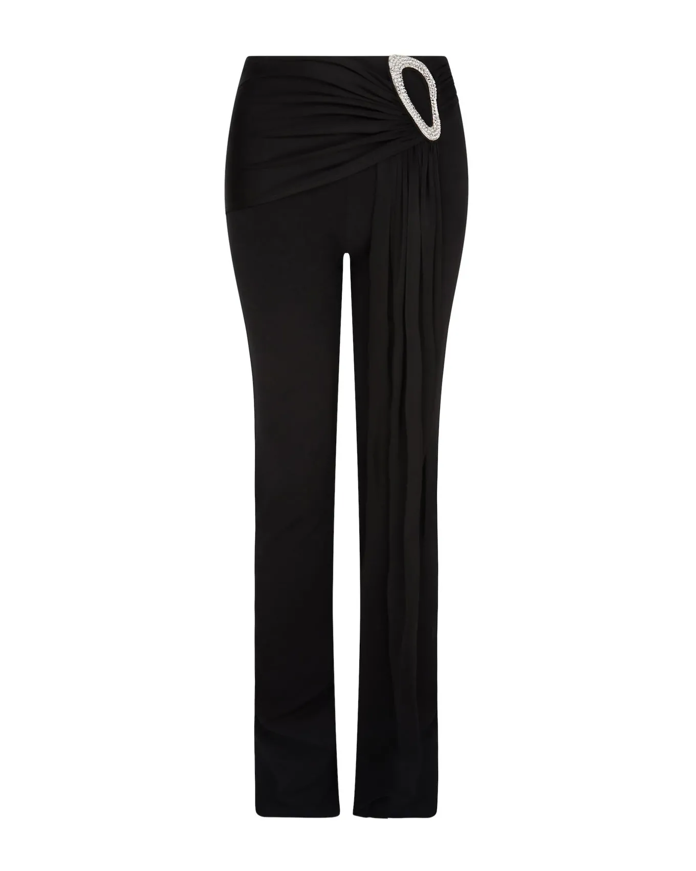 CRYSTAL BUCKLE EMBR & DRAPE OVERLAY TROUSERS