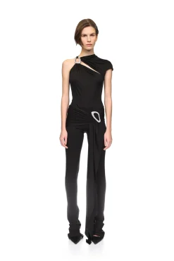 CRYSTAL BUCKLE EMBR & DRAPE OVERLAY TROUSERS