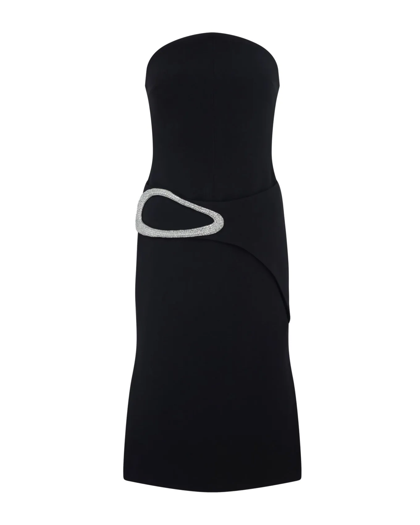 CRYSTAL BUCKLE STRAPLESS MIDI DRESS