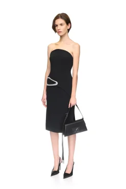 CRYSTAL BUCKLE STRAPLESS MIDI DRESS