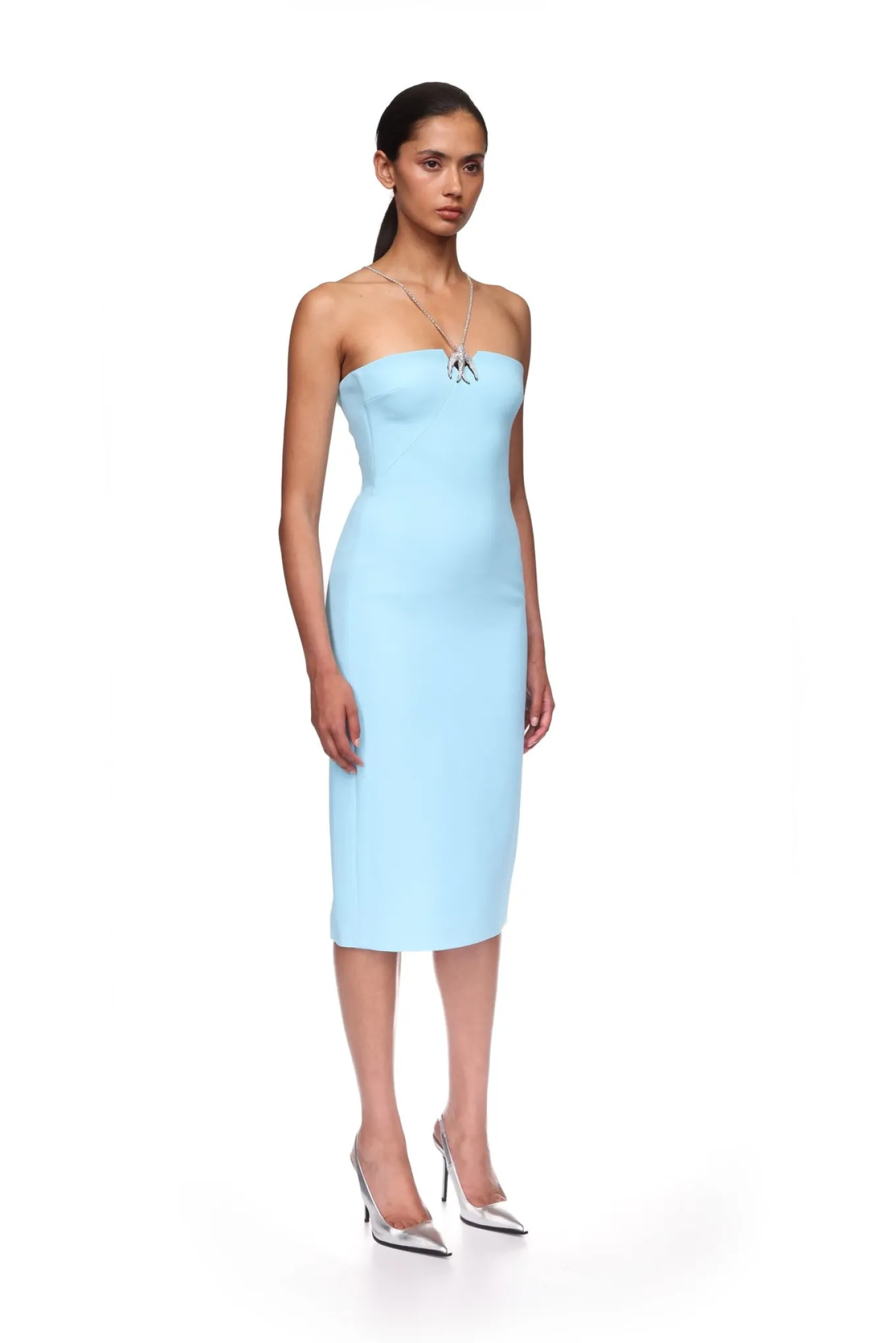 CRYSTAL CHAIN AND SWALLOW MIDI DRESS