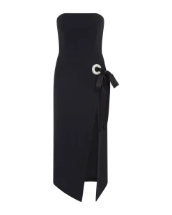 CRYSTAL CIRCLE AND SATIN BOW MIDI DRESS