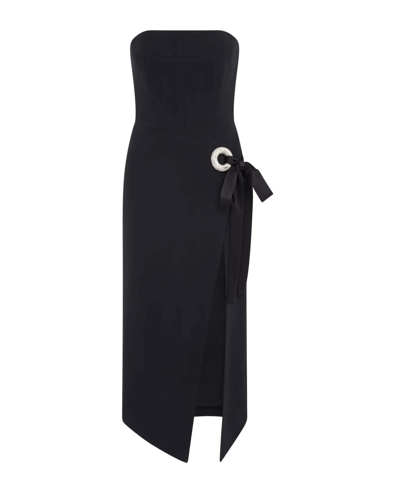CRYSTAL CIRCLE AND SATIN BOW MIDI DRESS