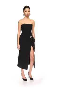 CRYSTAL CIRCLE AND SATIN BOW MIDI DRESS