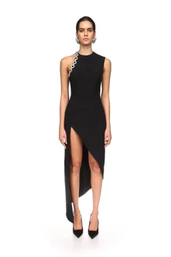 CRYSTAL CIRCLE CHAIN CHEST EMBROIDERY DRESS