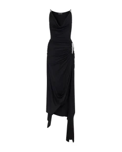 CRYSTAL CLAW DETAIL ASYMMETRIC MIDI DRESS