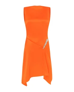 CRYSTAL CLAW DETAIL SLEEVELESS DRESS IN ORANGE