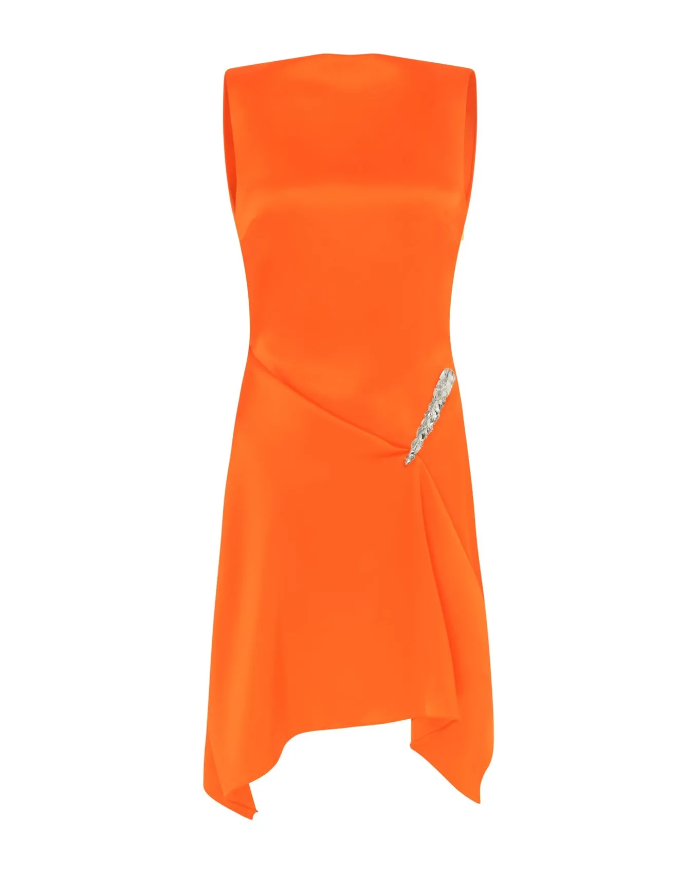 CRYSTAL CLAW DETAIL SLEEVELESS DRESS IN ORANGE