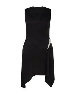 CRYSTAL CLAW DETAIL SLEEVELESS DRESS IN BLACK