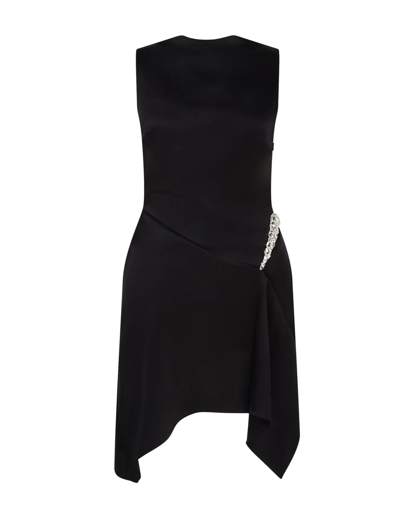 CRYSTAL CLAW DETAIL SLEEVELESS DRESS IN BLACK