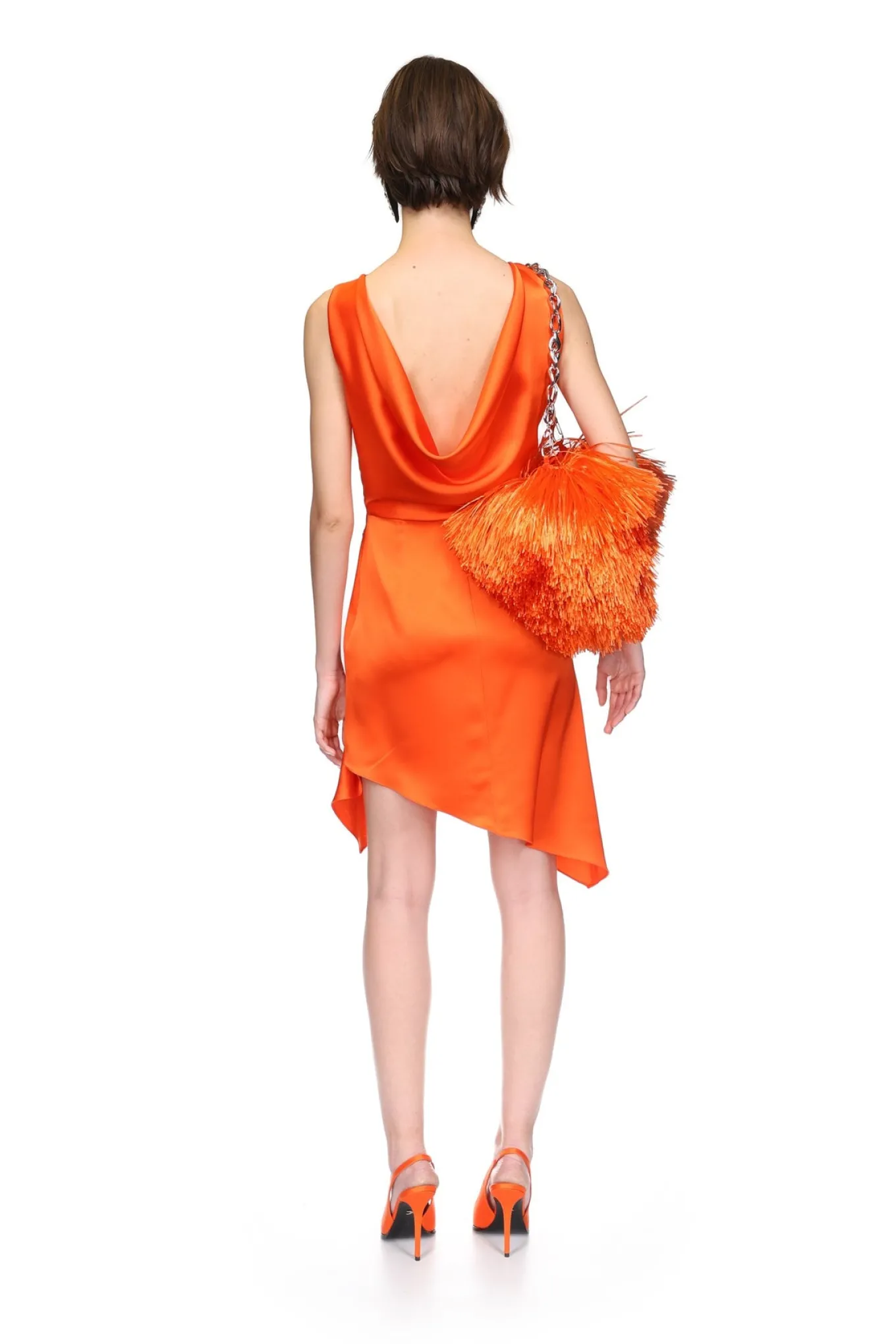 CRYSTAL CLAW DETAIL SLEEVELESS DRESS IN ORANGE