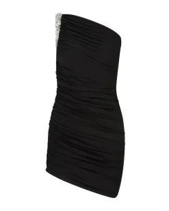 CRYSTAL CLAW DRAPED MINI DRESS IN BLACK