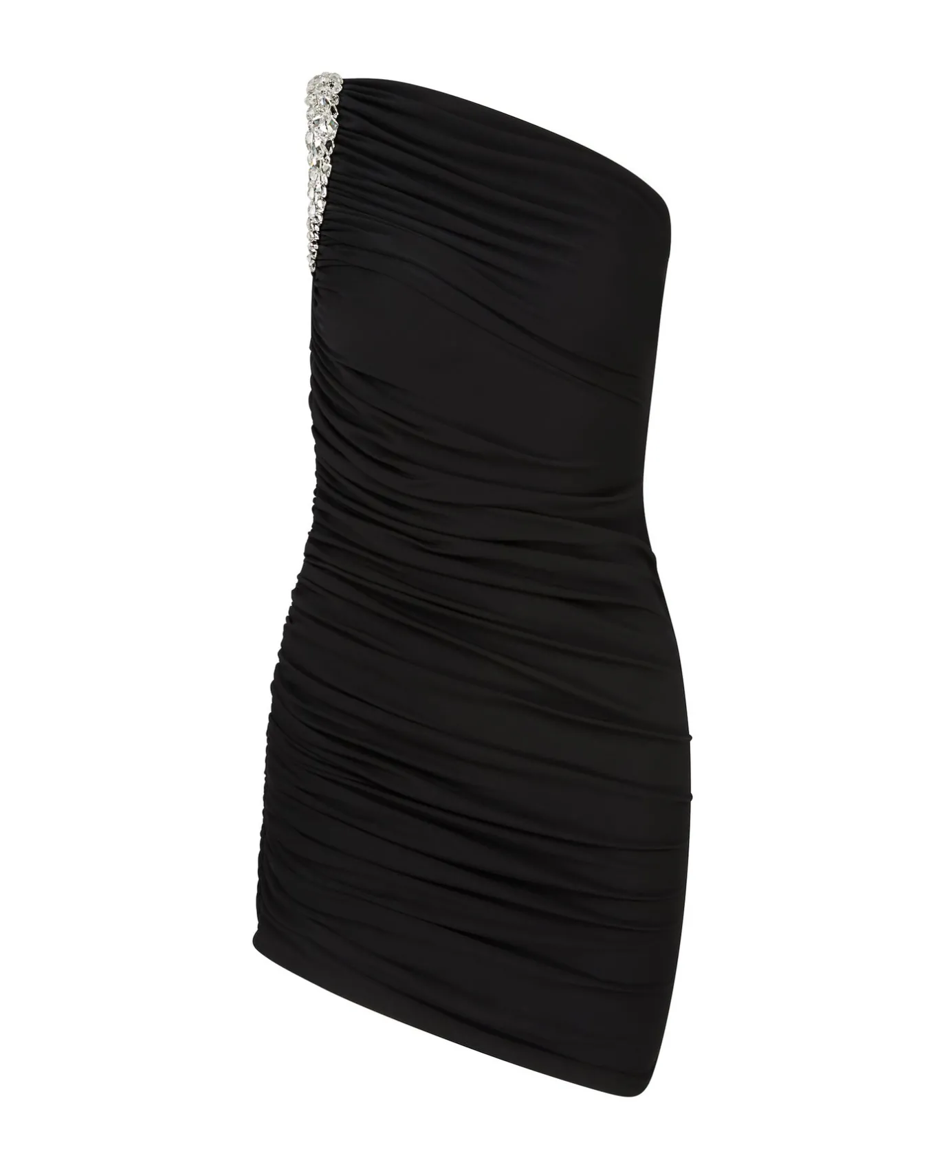 CRYSTAL CLAW DRAPED MINI DRESS IN BLACK