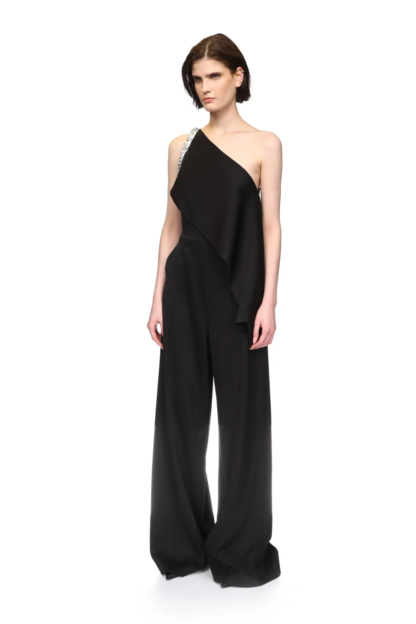 CRYSTAL CLAW EMBR DETAIL DRAPED JUMPSUIT