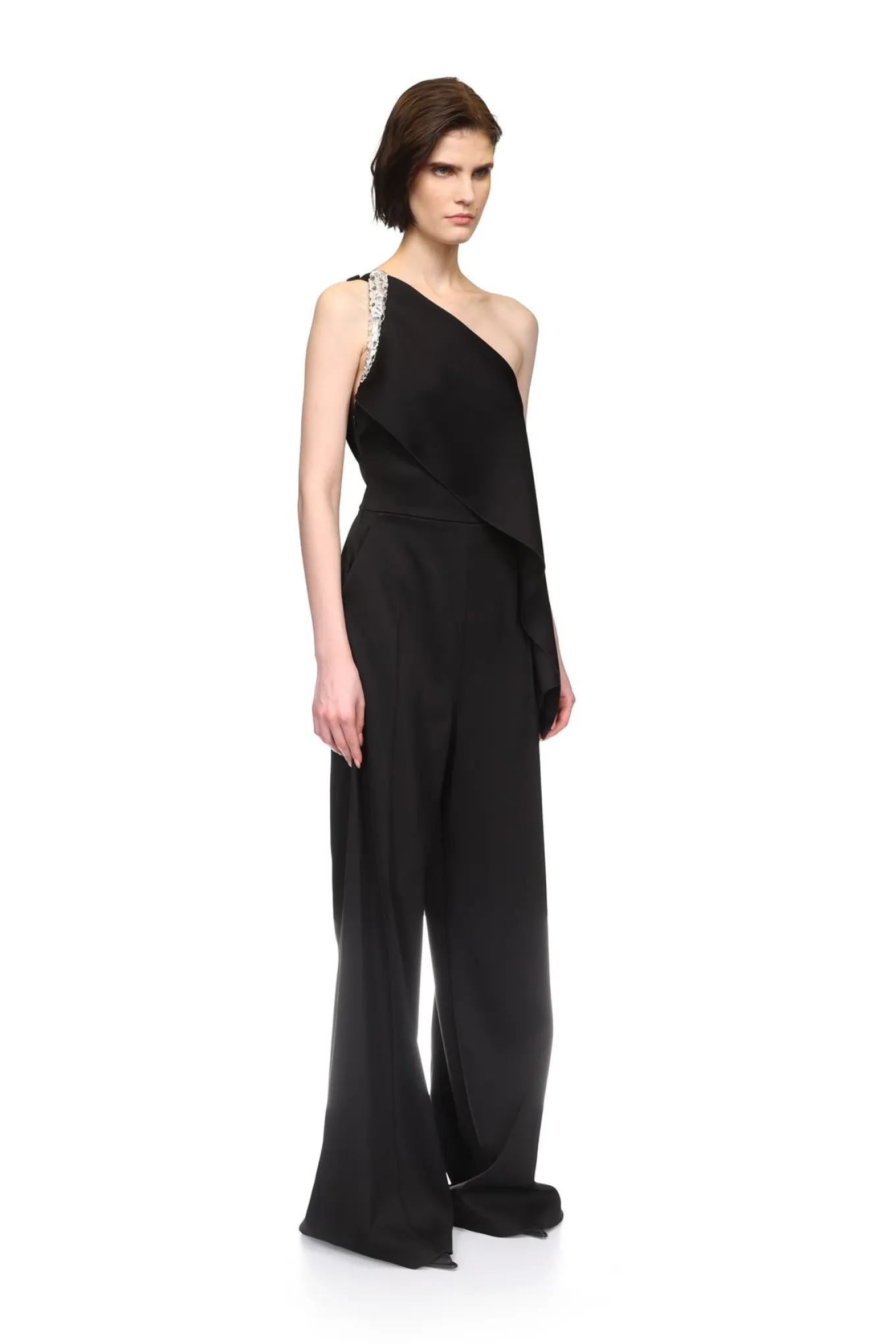 CRYSTAL CLAW EMBR DETAIL DRAPED JUMPSUIT