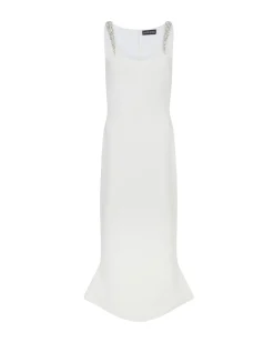 CRYSTAL CLAW STRAPS MIDI DRESS IN WHITE