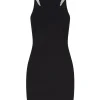 CRYSTAL CLAWS AND SQUARE NECKLINE MINI DRESS IN BLACK