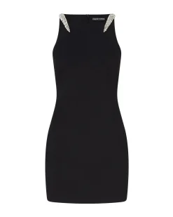 CRYSTAL CLAWS AND SQUARE NECKLINE MINI DRESS IN BLACK