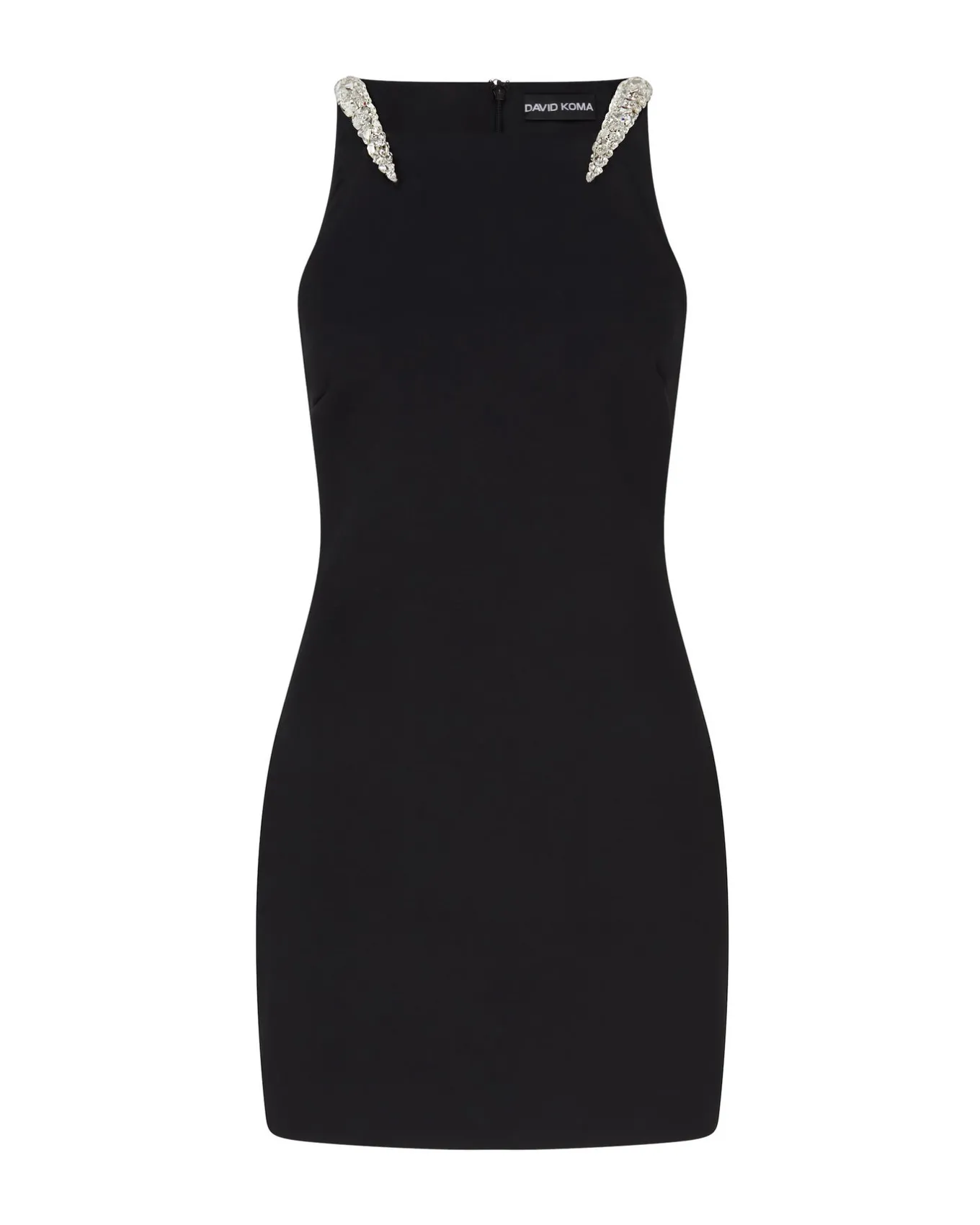 CRYSTAL CLAWS AND SQUARE NECKLINE MINI DRESS IN BLACK