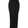 CRYSTAL EMBELLISHED KNIT MIDI SKIRT IN BLACK