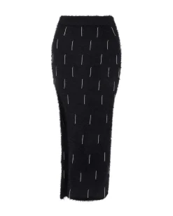 CRYSTAL EMBELLISHED KNIT MIDI SKIRT IN BLACK