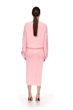 CRYSTAL EMBELLISHED KNIT MIDI SKIRT IN PINK