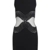 CRYSTAL EMBROIDERED AND TULLE INSERT MINI DRESS