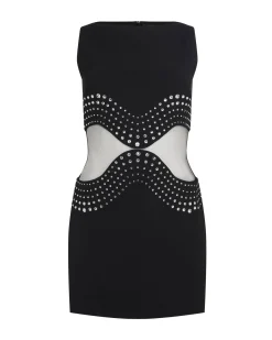 CRYSTAL EMBROIDERED AND TULLE INSERT MINI DRESS