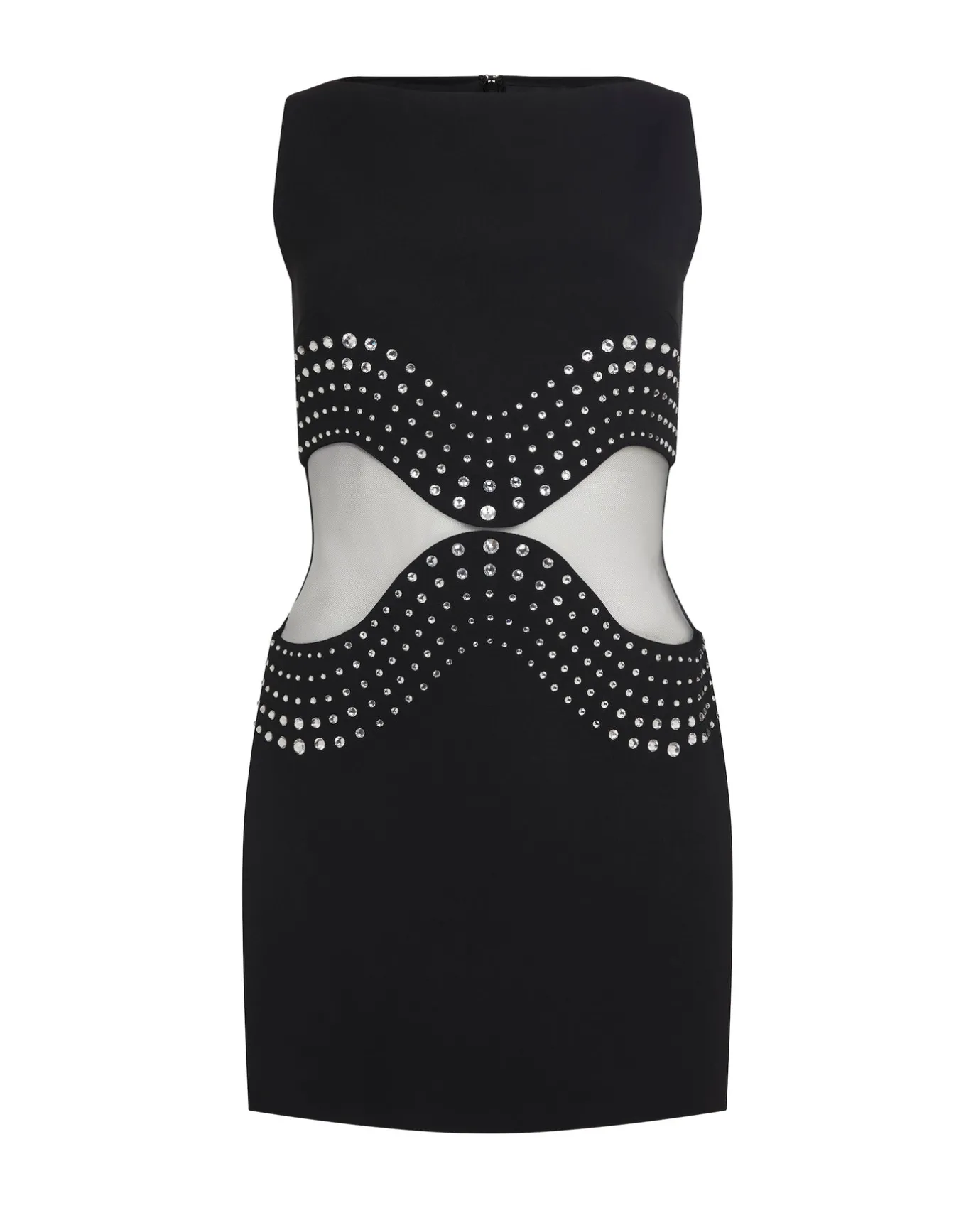 CRYSTAL EMBROIDERED AND TULLE INSERT MINI DRESS