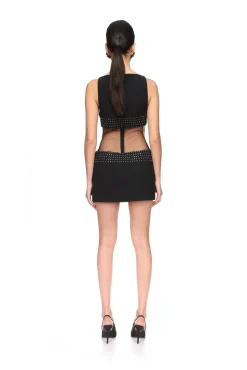 CRYSTAL EMBROIDERED AND TULLE INSERT MINI DRESS
