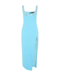 CRYSTAL EMBROIDERED ASYMMETRIC MIDI DRESS