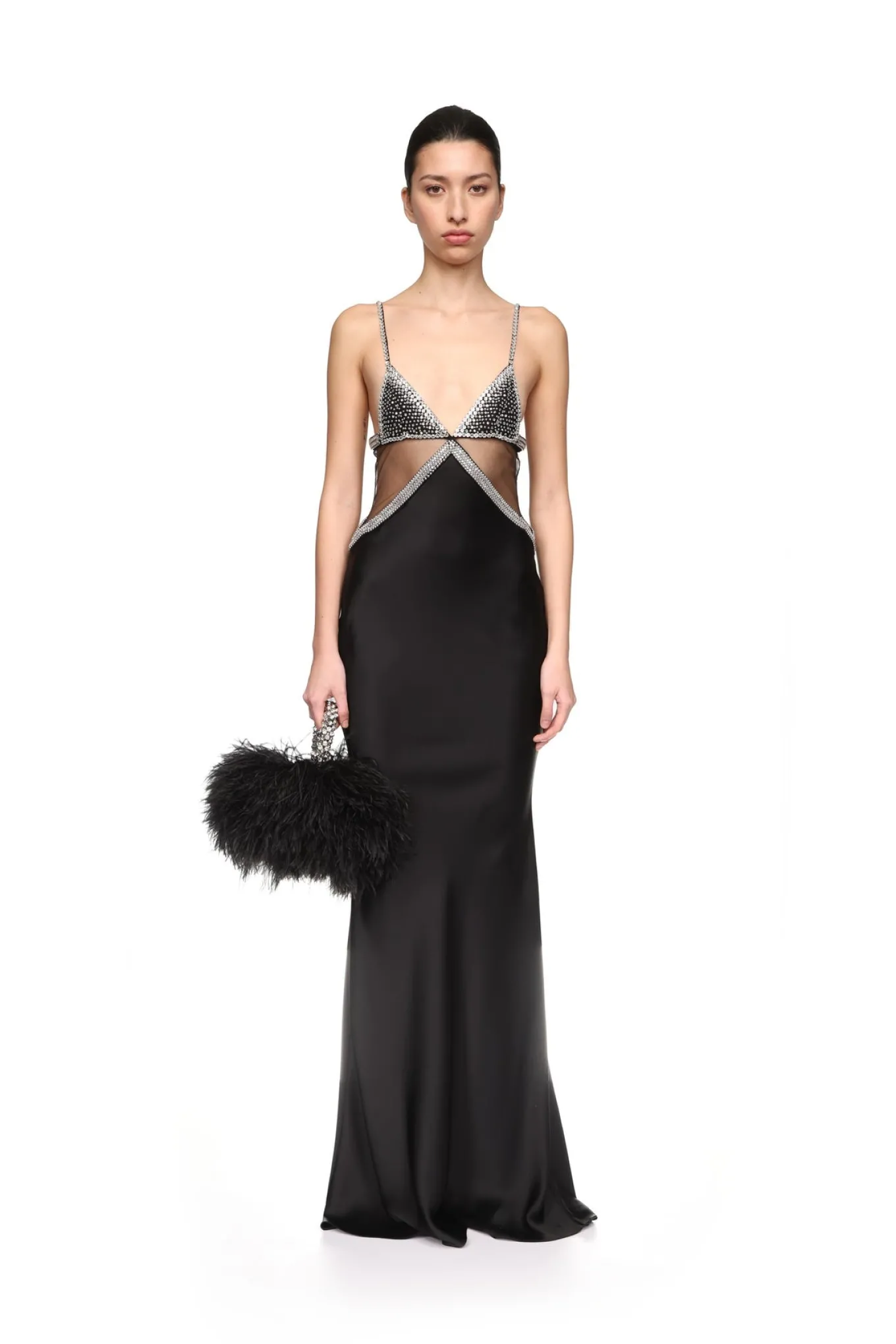 CRYSTAL EMBROIDERED BRA AND SATIN GOWN