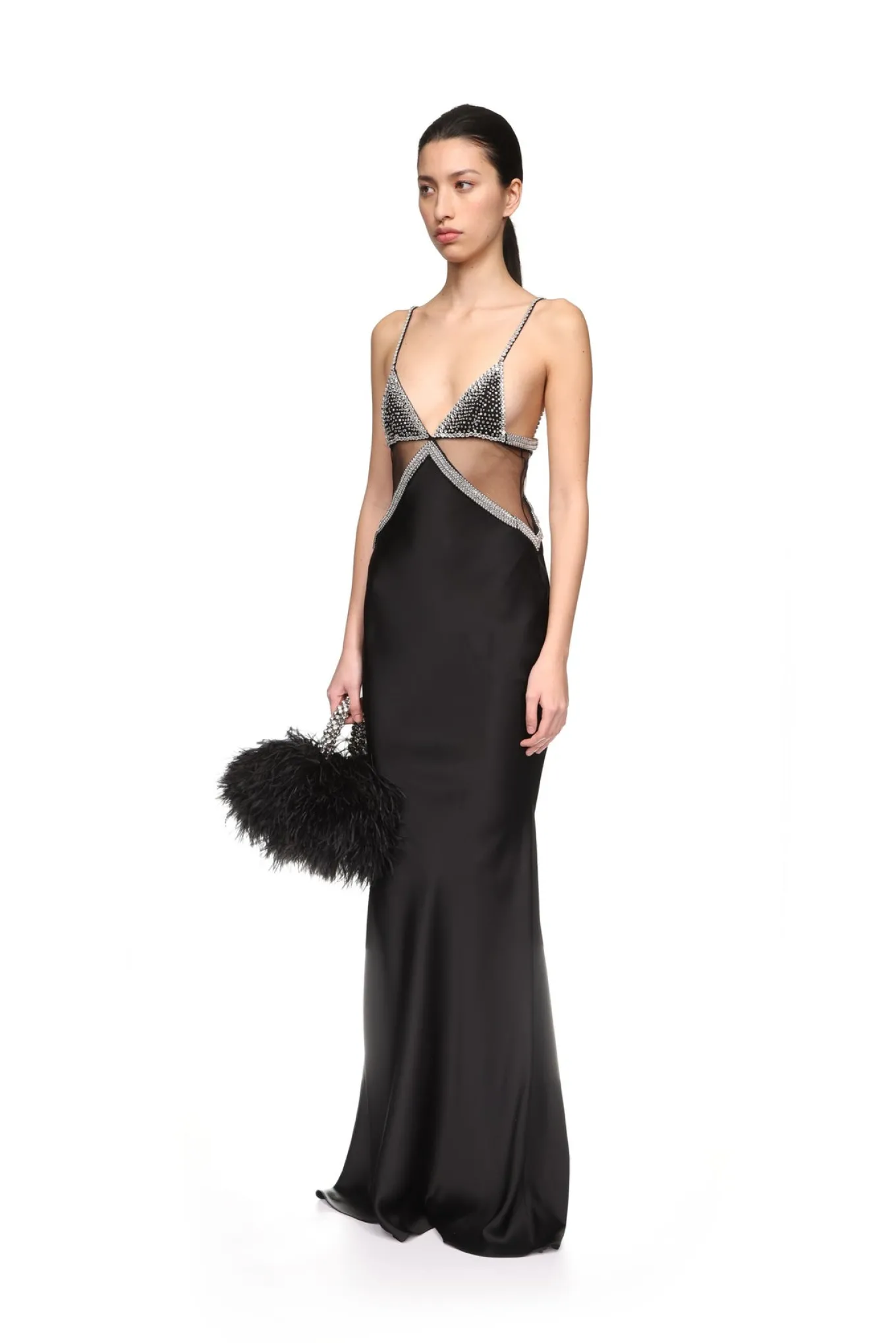 CRYSTAL EMBROIDERED BRA AND SATIN GOWN