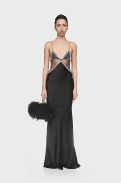 CRYSTAL EMBROIDERED BRA AND SATIN GOWN