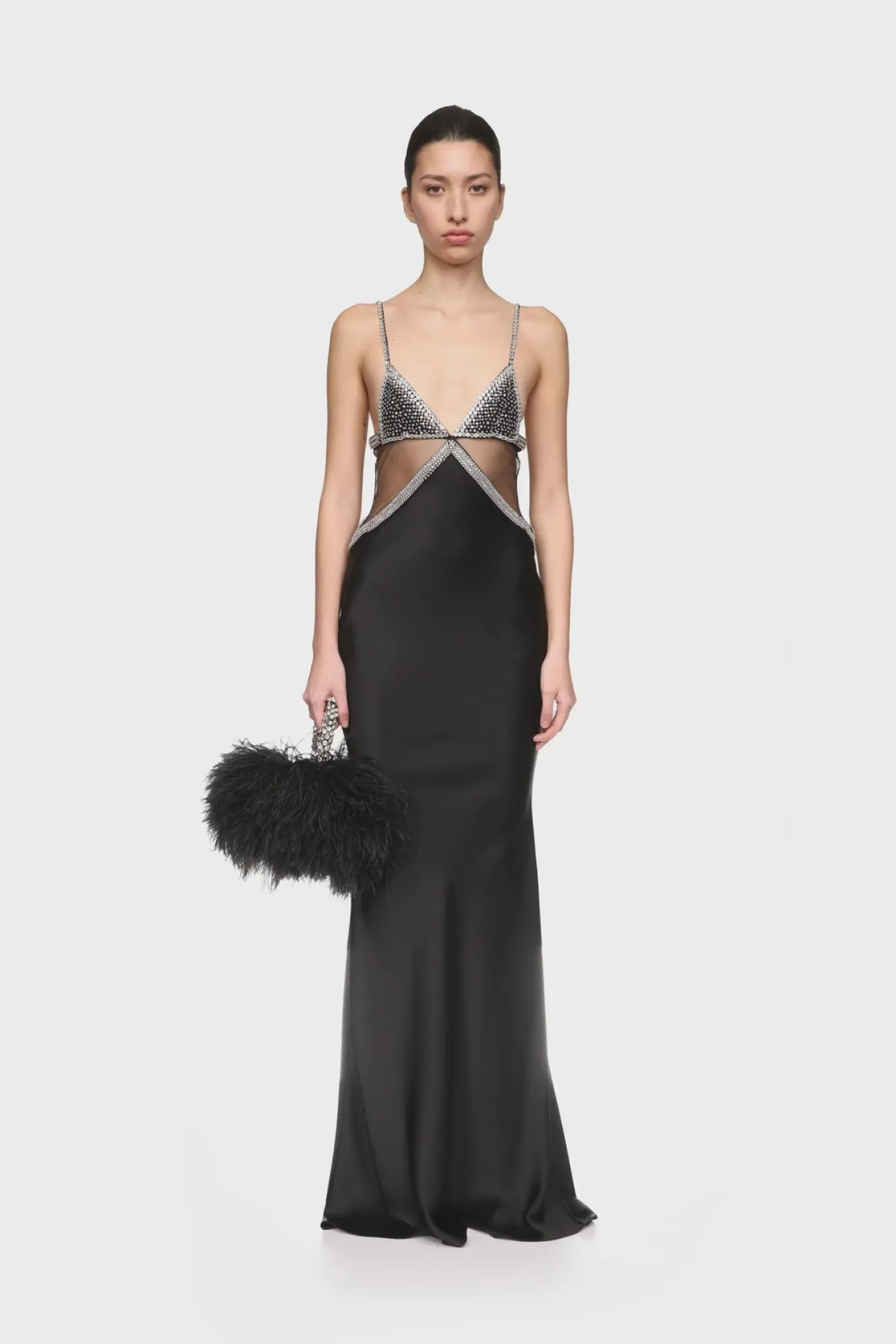 CRYSTAL EMBROIDERED BRA AND SATIN GOWN