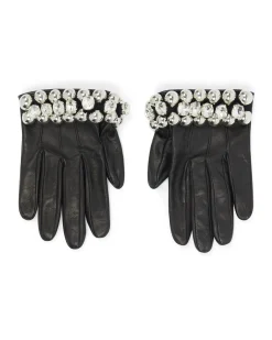 CRYSTAL EMBROIDERED CROPPED LEATHER GLOVES