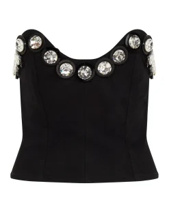CRYSTAL EMBROIDERED DENIM CORSET TOP