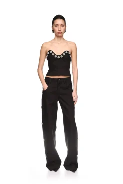 CRYSTAL EMBROIDERED DENIM CORSET TOP