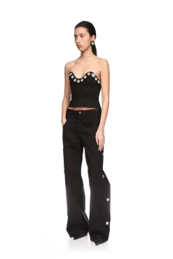 CRYSTAL EMBROIDERED DENIM TROUSERS
