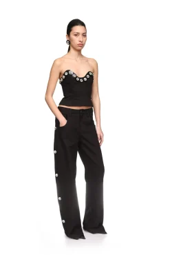 CRYSTAL EMBROIDERED DENIM TROUSERS