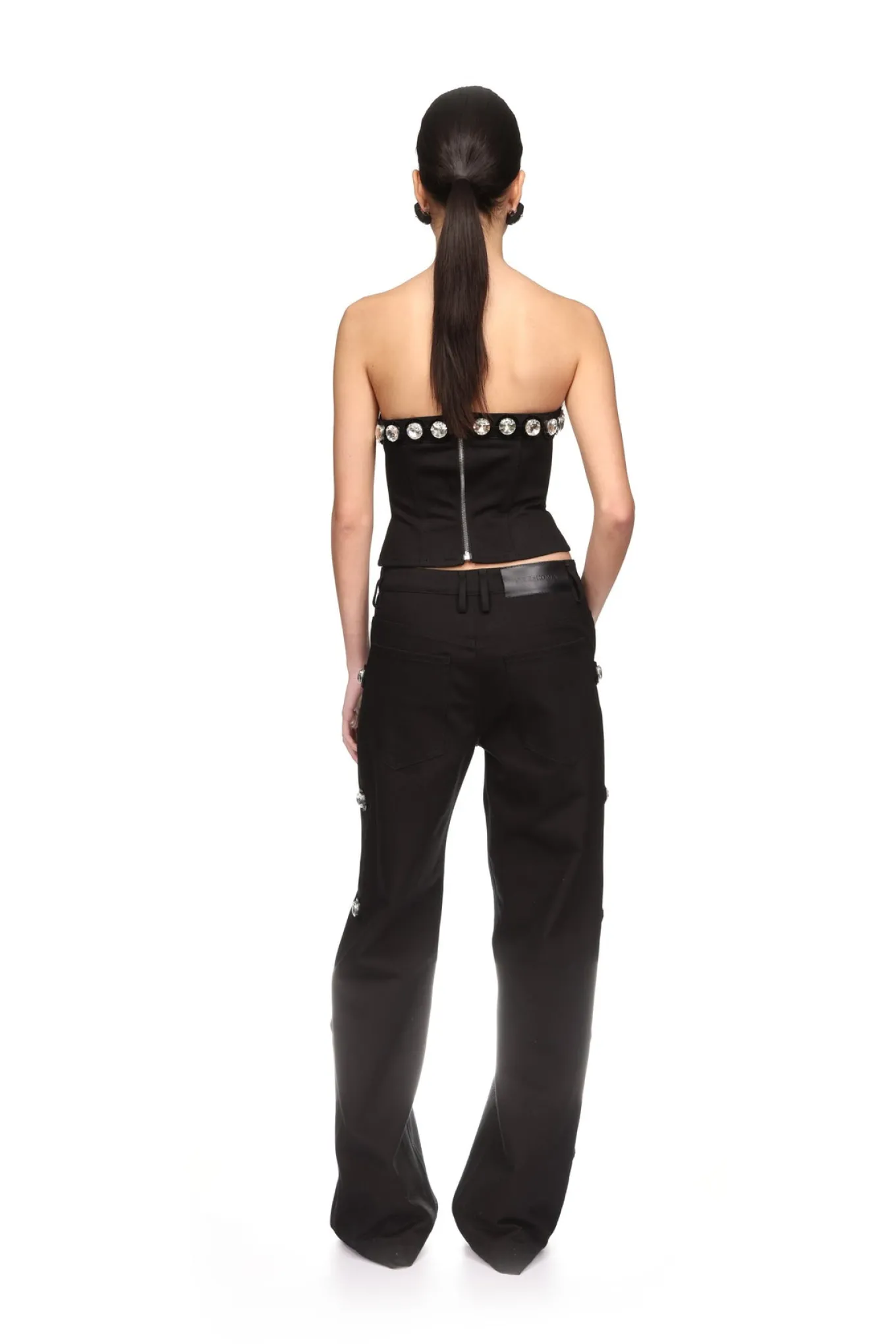 CRYSTAL EMBROIDERED DENIM CORSET TOP