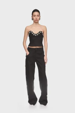 CRYSTAL EMBROIDERED DENIM CORSET TOP