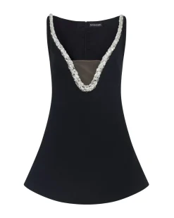 CRYSTAL EMBROIDERED NECKLINE MINI DRESS