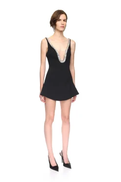 CRYSTAL EMBROIDERED NECKLINE MINI DRESS