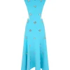 CRYSTAL EMBROIDERED NEOPRENE MIDI DRESS