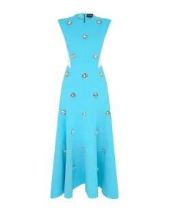 CRYSTAL EMBROIDERED NEOPRENE MIDI DRESS