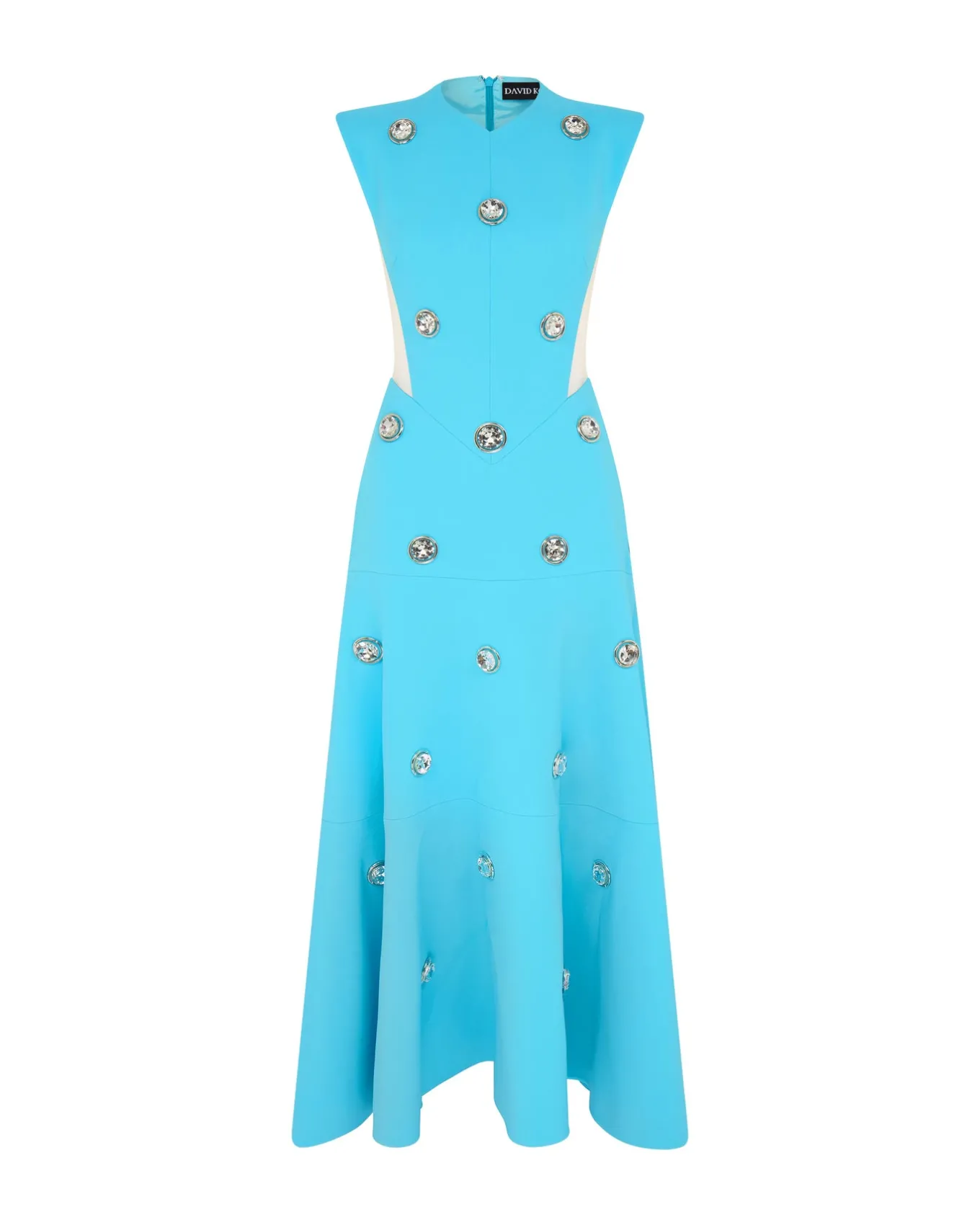 CRYSTAL EMBROIDERED NEOPRENE MIDI DRESS
